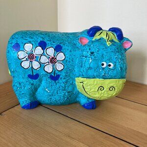 Hand Painted Colorful Cow Pottery Money Coin Bank Ceramic Vintage Made in Japan
